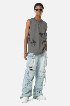 Concert Outfit Vintage Necklace Star Print Hip-Hop Tank Top