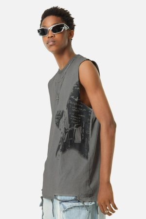 Concert Outfit Vintage Necklace Star Print Hip-Hop Tank Top