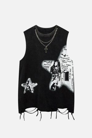 Concert Outfit Vintage Necklace Star Print Hip-Hop Tank Top