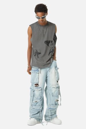 Concert Outfit Vintage Necklace Star Print Hip-Hop Tank Top
