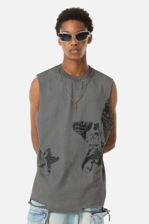 Concert Outfit Vintage Necklace Star Print Hip-Hop Tank Top