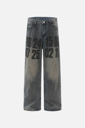 Concert Outfit Vintage Number Print Jeans