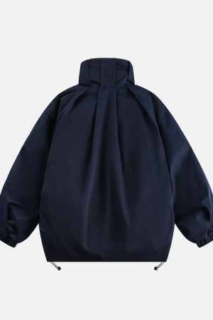 Concert Outfit Vintage Oversized Pleated Stand Collar Jacket