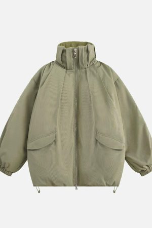 Concert Outfit Vintage Oversized Pleated Stand Collar Jacket