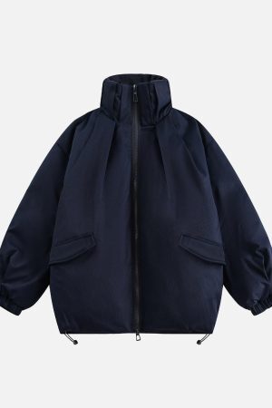 Concert Outfit Vintage Oversized Pleated Stand Collar Jacket