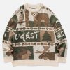Concert Outfit Vintage Owl Bear Print Knitted Sweater