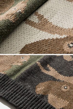 Concert Outfit Vintage Owl Bear Print Knitted Sweater