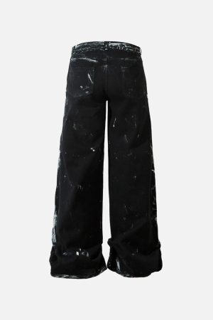 Concert Outfit Vintage Painted Wide-Leg Pleated Jeans