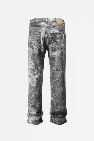 Concert Outfit Vintage Paisley Digital Print Straight Jeans