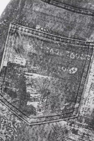 Concert Outfit Vintage Paisley Digital Print Straight Jeans