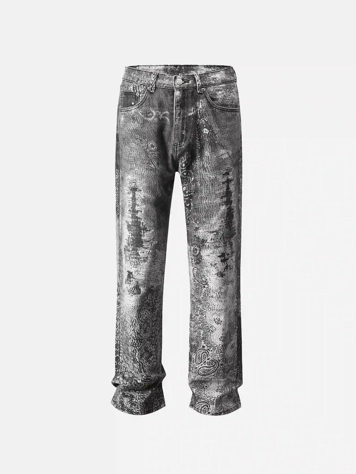 Concert Outfit Vintage Paisley Digital Print Straight Jeans Concert Outfit Vintage Paisley Digital Print Straight Jeans
