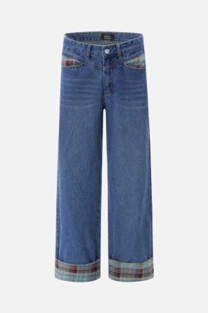 Concert Outfit Vintage Plaid Cuffed Jeans