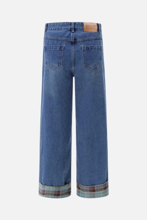 Concert Outfit Vintage Plaid Cuffed Jeans