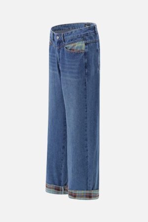 Concert Outfit Vintage Plaid Cuffed Jeans