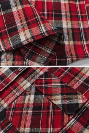 Concert Outfit Vintage Plaid Long-Sleeved Shirt