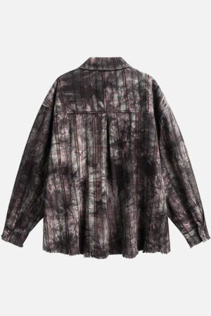 Concert Outfit Vintage Plaid Tie-Dye Long Sleeve Shirt