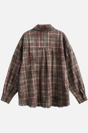 Concert Outfit Vintage Plaid Tie-Dye Long Sleeve Shirt