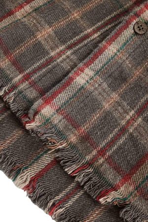 Concert Outfit Vintage Plaid Tie-Dye Long Sleeve Shirt