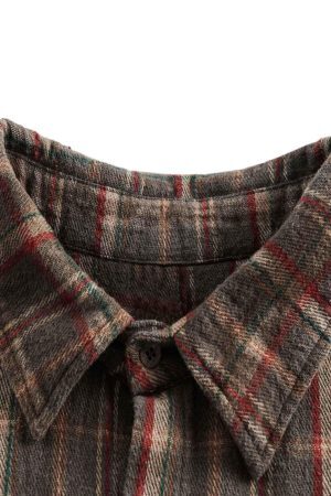 Concert Outfit Vintage Plaid Tie-Dye Long Sleeve Shirt