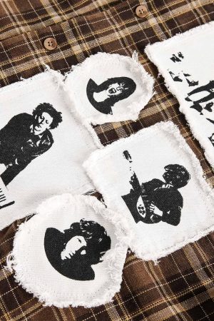 Concert Outfit Vintage Portrait Applique Long Sleeve Shirt