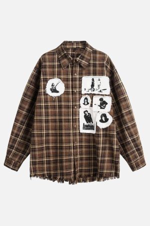 Concert Outfit Vintage Portrait Applique Long Sleeve Shirt