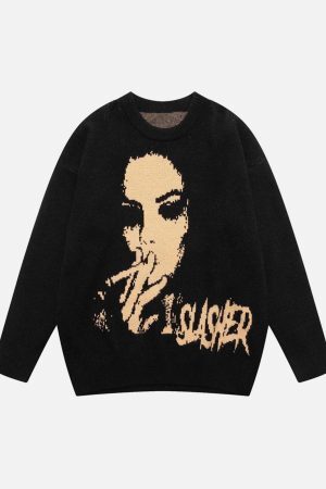 Concert Outfit Vintage Portrait Knit Sweater