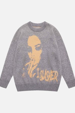 Concert Outfit Vintage Portrait Knit Sweater