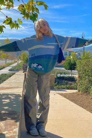 Concert Outfit Vintage Prairie Cow Pattern Streetwear Sweater