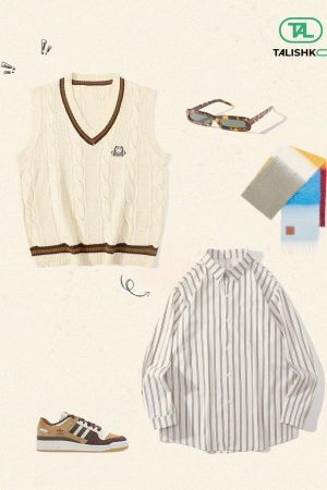 Concert Outfit Vintage Preppy Style Knit Sweater Vest