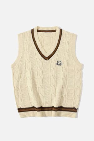Concert Outfit Vintage Preppy Style Knit Sweater Vest