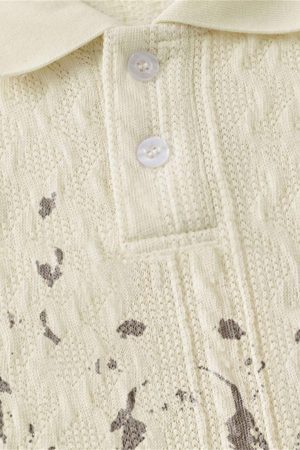 Concert Outfit Vintage Print Lapel Short Sleeve Polo Shirt