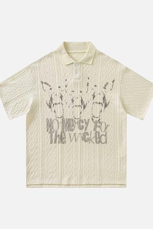 Concert Outfit Vintage Print Lapel Short Sleeve Polo Shirt