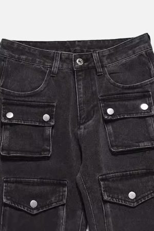 Concert Outfit Vintage Punk Distressed Multi-Pocket Jeans