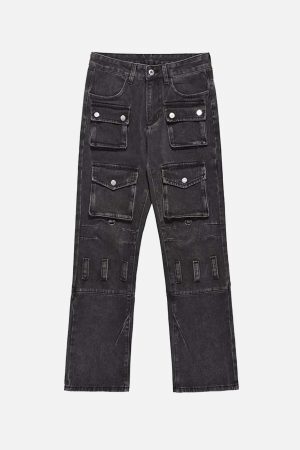 Concert Outfit Vintage Punk Distressed Multi-Pocket Jeans