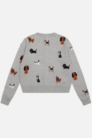 Concert Outfit Vintage Puppy Embroidery Knit Cardigan