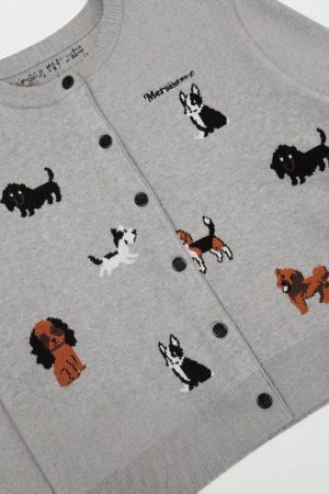 Concert Outfit Vintage Puppy Embroidery Knit Cardigan