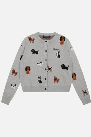 Concert Outfit Vintage Puppy Embroidery Knit Cardigan