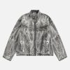 Concert Outfit Vintage Racing Distressed Print Zip-Up Collar Jacket