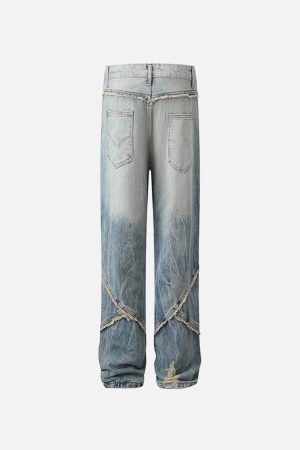 Concert Outfit Vintage Raw-Edge Ripple Straight-Leg Jeans