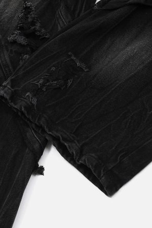 Concert Outfit Vintage Raw-Edge Ripple Straight-Leg Jeans