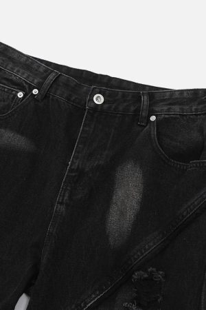 Concert Outfit Vintage Raw-Edge Ripple Straight-Leg Jeans