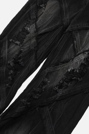 Concert Outfit Vintage Raw-Edge Ripple Straight-Leg Jeans