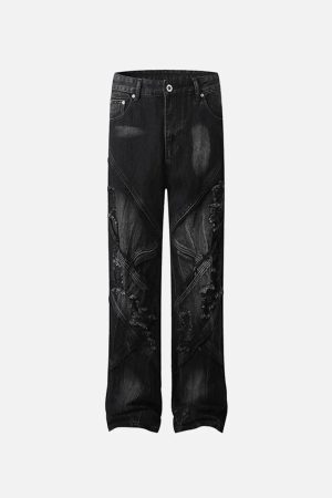 Concert Outfit Vintage Raw-Edge Ripple Straight-Leg Jeans