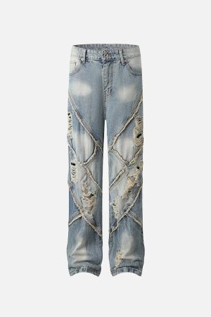 Concert Outfit Vintage Raw-Edge Ripple Straight-Leg Jeans