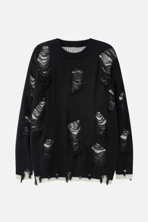 Concert Outfit Vintage Ripped Hole Oversized Sweater