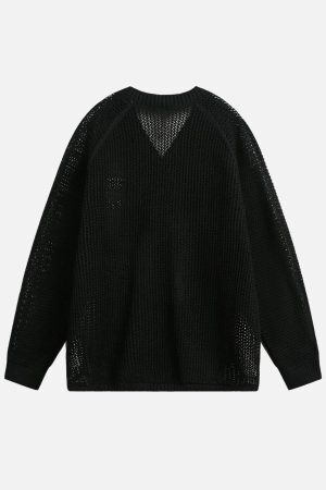 Concert Outfit Vintage Ripped Long Sleeve Knitted Jersey V-Neck Sweater