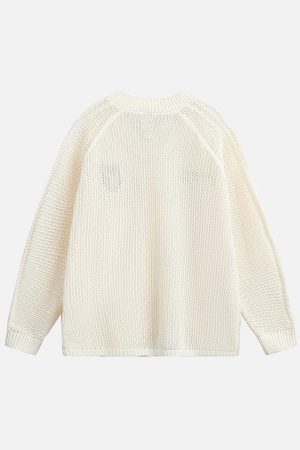 Concert Outfit Vintage Ripped Long Sleeve Knitted Jersey V-Neck Sweater