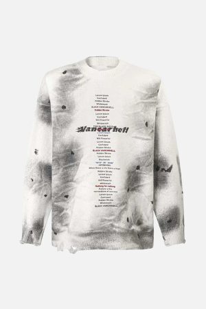 Concert Outfit Vintage Ripped Tie-Dye Sweater