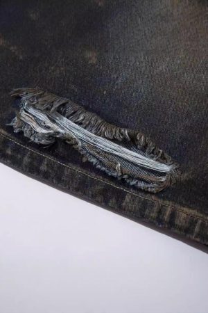 Concert Outfit Vintage Ripped Washed Jeans