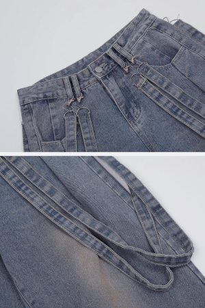 Concert Outfit Vintage Solid Double Strap Jeans